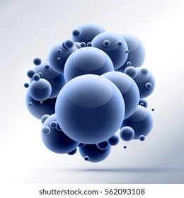 group of 3d spheres in blue color