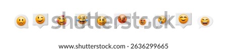 Group of 3d vector chat bubbles with various emoticon expressions. Reaction icon set for social media application or website.