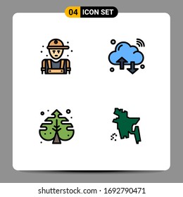 Group of 4 Filled line Flat Colors Signs and Symbols for man; wifi; plumber; internet; leaf Editable Vector Design Elements