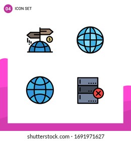 Gruppe von 4 Flachfarben Zeichen und Symbole für die Werbung; Wissenschaft; Vermarktung; Globus; Design-Elemente für Vektorillustrationen mit Datenbearbeitung