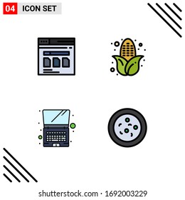 Group of 4 Filledline Flat Colors Signs and Symbols for page; laptop; website; corn; bacteria Editable Vector Design Elements