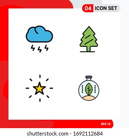 Group of 4 Filledline Flat Colors Signs and Symbols for cloud; favorite; weather; spring; star Editable Vector Design Elements