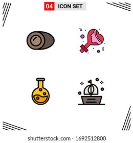 Grupo de 4 signos y símbolos de color plano de línea plana para el coco; laboratorio; la gastronomía; mujeres; elementos de diseño de vectores editables para embarcaciones