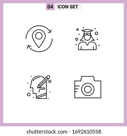 Grupo de 4 signos y símbolos de color plano de línea llena para flecha; mujer; marcador; graduado; elementos de diseño de vectores editables humanos