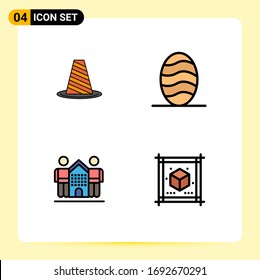 Group of 4 Filledline Flat Colors Signs and Symbols for cone; culture; roadblock; baking; friends Editable Vector Design Elements
