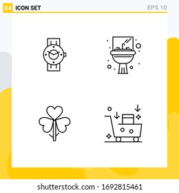 Group of 4 Filledline Flat Colors Signs and Symbols for watch; flower; phone; sink; floral Editable Vector Design Elements