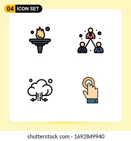 Group of 4 Filledline Flat Colors Signs and Symbols for career; connection; training; management; technology Editable Vector Design Elements