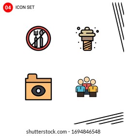 Group of 4 Filledline Flat Colors Signs and Symbols for fasting; folder; yogurt; meal; business Editable Vector Design Elements