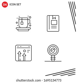 Grupo de 4 signos y símbolos de color plano de línea llena para taza; navegador; libro; aprendizaje; elementos de diseño de vectores editables para la economía
