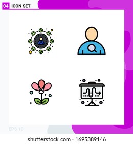 Grupo de 4 signos y símbolos de color plano de línea llena para afiliación; naturaleza; usuario; usuario; elementos de diseño de vectores editables de organigrama