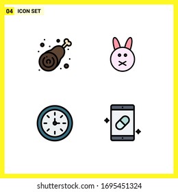 Group of 4 Filledline Flat Colors Signs and Symbols for drumstick; devices; leg; easter; tool Editable Vector Design Elements