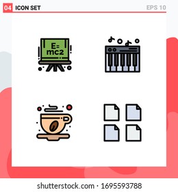 Group of 4 Filledline Flat Colors Signs and Symbols for chemistry; leaf; music; coffee cup; files Editable Vector Design Elements