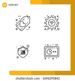 Gruppe von 4 Flachfarben Zeichen und Symbole für Schwarz; kaufen; Herz; Optionen; Bearbeitbare Design-Elemente für Vektorillustrationen beim Einkaufen