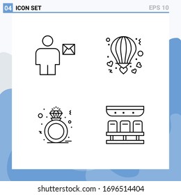 Grupo de 4 signos y símbolos de color plano de línea plana para avatar; valentina; humanos; globo; presentar elementos de diseño de vectores editables