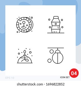 Group of 4 Filledline Flat Colors Signs and Symbols for coin; fire; bottle; water; science Editable Vector Design Elements