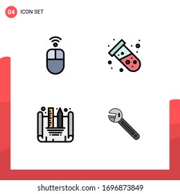 Group of 4 Filledline Flat Colors Signs and Symbols for apple; creating blueprint; wireless; tube; wrench Editable Vector Design Elements