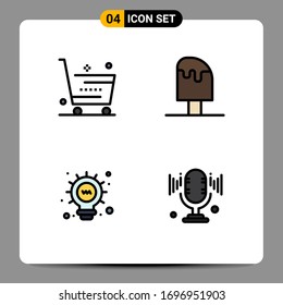 Grupo de 4 rótulos y símbolos de color plano de línea plana para carretas; hielo; tienda; fresco; materiales de diseño de vectores editables ligeros