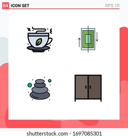 Group of 4 Filledline Flat Colors Signs and Symbols for tea; hot; food; data; relax Editable Vector Design Elements