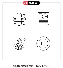 Group of 4 Filledline Flat Colors Signs and Symbols for bandage; flame; data; report; interface Editable Vector Design Elements