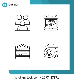 Group of 4 Filledline Flat Colors Signs and Symbols for business; bedroom; group; email; hotel Editable Vector Design Elements