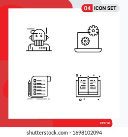 Group of 4 Filledline Flat Colors Signs and Symbols for robo advisor; report; algorithm; gear; card Editable Vector Design Elements