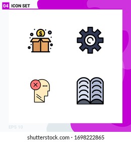 Group of 4 Filledline Flat Colors Signs and Symbols for crowd; failure; money; setting; human Editable Vector Design Elements