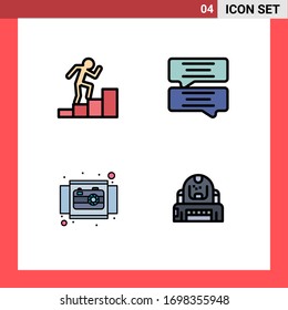 Group of 4 Filledline Flat Colors Signs and Symbols for career; product; bubble; camera; astronaut Editable Vector Design Elements