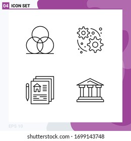 Gruppe von 4 Flachfarben Zeichen und Symbole für die Farbe; Wohnsitz; Konstruktion, Fanggerät; bankbearbeitete Vectordesign-Elemente
