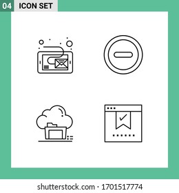 Grupo de 4 signos y símbolos de color plano de línea llena para correo electrónico; nube; comprimido; ui; compartir elementos de diseño de vectores editables