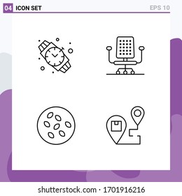 Group of 4 Filledline Flat Colors Signs and Symbols for hand watch; seamus; chair; seeds; destination Editable Vector Design Elements