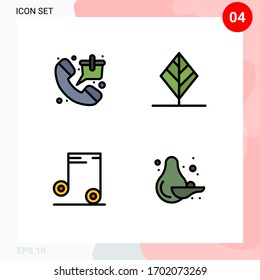 Group of 4 Filledline Flat Colors Signs and Symbols for bag; music; sale; leaf; school Editable Vector Design Elements