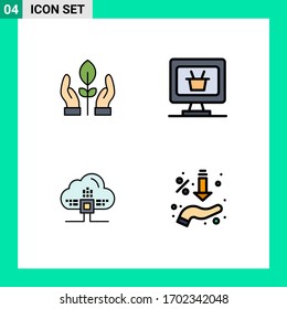 Group of 4 Filledline Flat Colors Signs and Symbols for conservation; cloud; energy; cart; arrows Editable Vector Design Elements