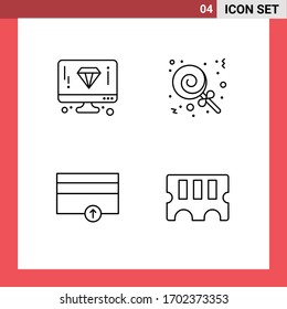 Group of 4 Filledline Flat Colors Signs and Symbols for design; payments; page; sweets; hardware Editable Vector Design Elements