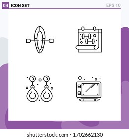 Group of 4 Filledline Flat Colors Signs and Symbols for boat; gemstone; calendar; dumbell; valuable Editable Vector Design Elements