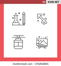 Group of 4 Filledline Flat Colors Signs and Symbols for education; air; learning; sagittarius; tram Editable Vector Design Elements