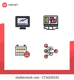 Group of 4 Filledline Flat Colors Signs and Symbols for computer; calendar; design; date Editable Vector Design Elements