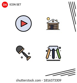 Group of 4 Filledline Flat Colors Signs and Symbols for circle; spring; building; big; water Editable Vector Design Elements