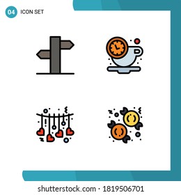 Group of 4 Filledline Flat Colors Signs and Symbols for address; heart; signal; rest; valentine Editable Vector Design Elements