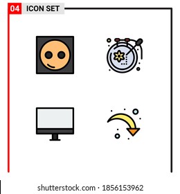 Grupo de 4 señales y símbolos de color plano de línea de relleno para dispositivos; ordenadores; equipo; embarcaciones; elementos de diseño de vectores editables de gadget