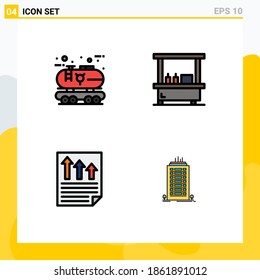 Group of 4 Filledline Flat Colors Signs and Symbols for eco; arrows; oil; food; document Editable Vector Design Elements