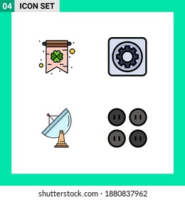 Group of 4 Filledline Flat Colors Signs and Symbols for card; antenna; gear; setting; space Editable Vector Design Elements