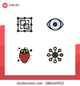 Gruppe von 4 Flachfarben Zeichen und Symbole für Trennflächen; gesunde Lebensmittel; Punkt; menschlich; Bearbeitbare Vectordesign-Elemente für Biochemie