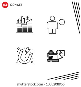 Group of 4 Filledline Flat Colors Signs and Symbols for business; electricity; graph; body; power Editable Vector Design Elements
