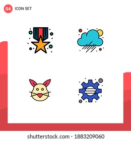 Gruppe von 4 Flachfarben Zeichen und Symbole für die Auszeichnung; Liebe; Preis; Wetter; Osterbearbeitete Vektordesign-Elemente