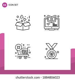 Group of 4 Filledline Flat Colors Signs and Symbols for box; course; love; learning; ecommerce Editable Vector Design Elements