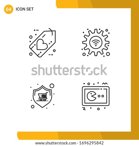 Group of 4 Filledline Flat Colors Signs and Symbols for black; buy; heart; options; shopping Editable Vector Design Elements