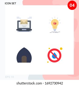 Group of 4 Flat Icons Signs and Symbols for computer; box; email; bulb; building Editable Vector Design Elements