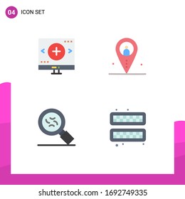 Group of 4 Flat Icons Signs and Symbols for computer; outsource; magnifier; job; germs Editable Vector Design Elements