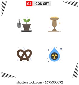 Group of 4 Flat Icons Signs and Symbols for gardening; sweet; bowl; mardi gras; drop Editable Vector Design Elements