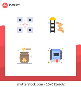 Group of 4 Flat Icons Signs and Symbols for fish; cosmetics; japanese food; water; honey Editable Vector Design Elements